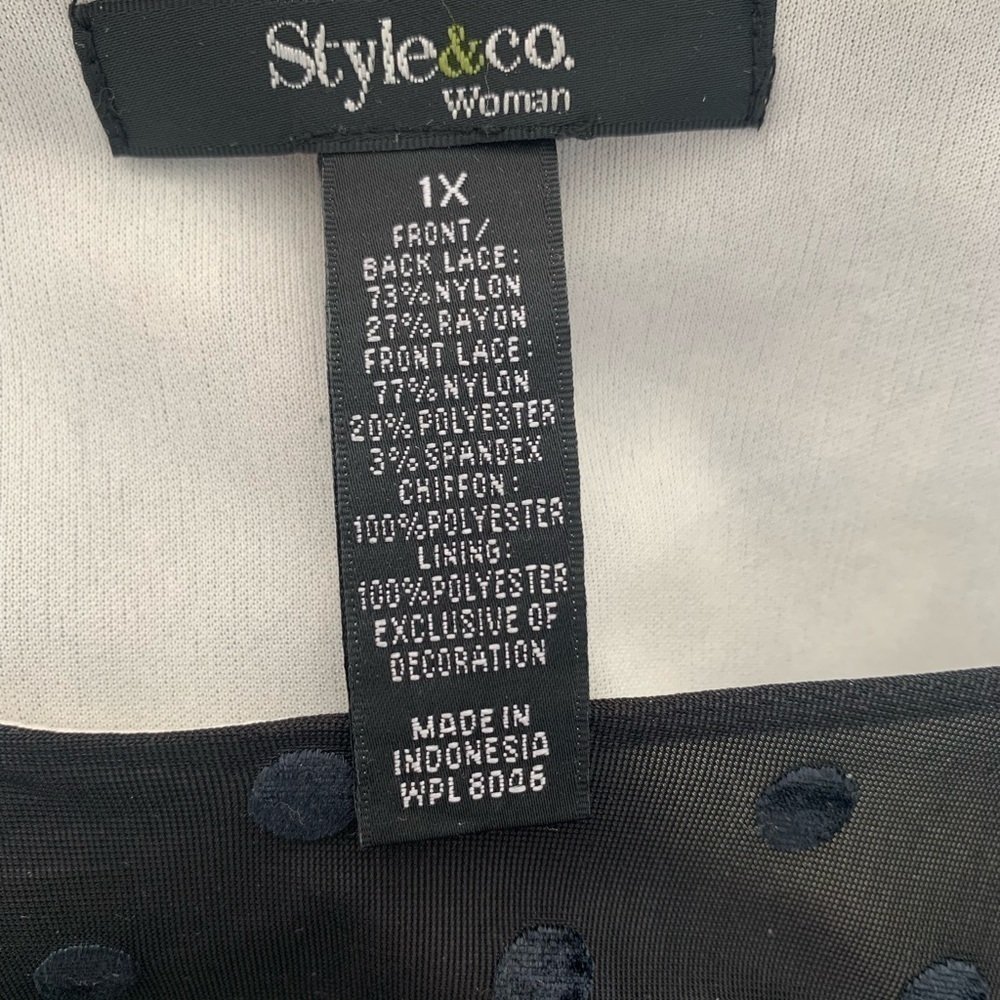 Style & Co Woman Blouse Black Cream Mixed Media Color-Block 3/4 Sleeves Plus 1X - Picture 4 of 8